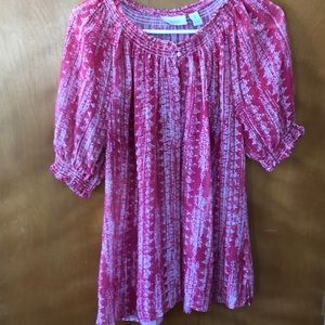 Pink and White Print Blouse